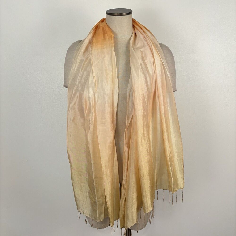 Vibrant Ombre Yellow Orange Gradient Fringe Lightweight Scarf Wrap Shawl Silk ?